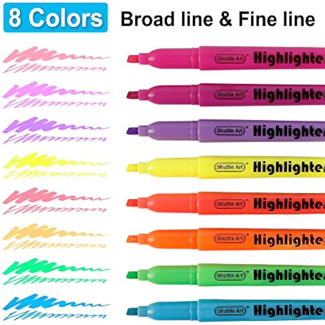 Shuttle Art 144 Pack Highlighters, Highlighters Assorted Colours, 8 Colours Chisel Tip Dry-Quickly Non-Toxic Highlighter Markers Pens for Adults Kids Highlighting in the Home School Office