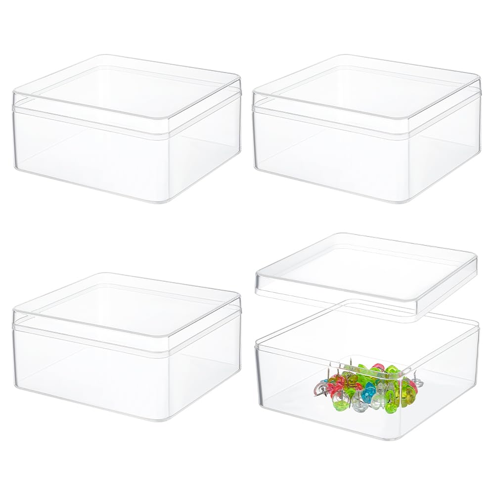BENECREAT 4Pcs Acrylic Storage Boxes with Lids, 12x13x6cm Square Storage Containers Cube Storage Display Box for Wedding, Party, Treats