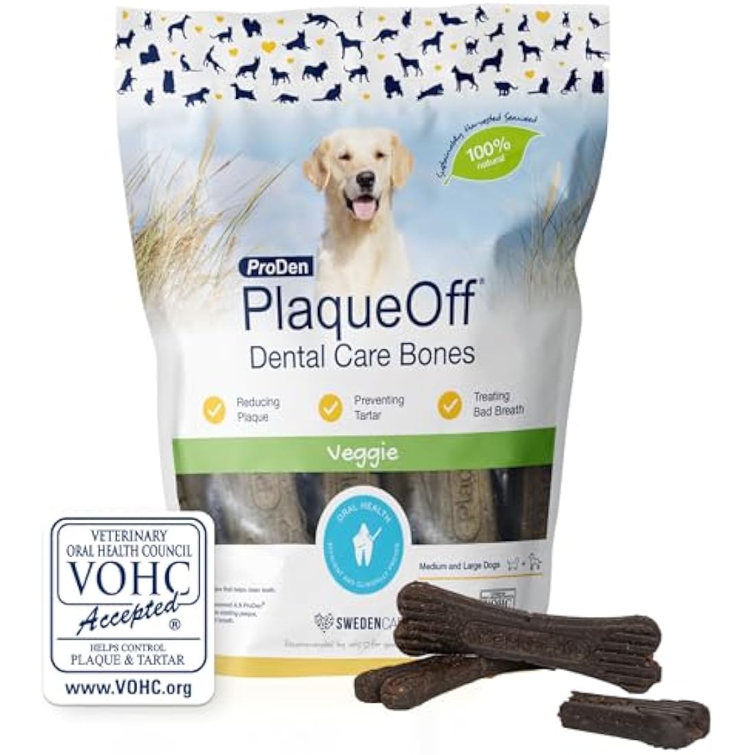 ProDen PlaqueOff 13 Dental Bones for Medium & Large Dogs, Tartar, Plaque & Bad Breath Remover, Improves Overall Oral Health Flavour (Vegetable Fusion)