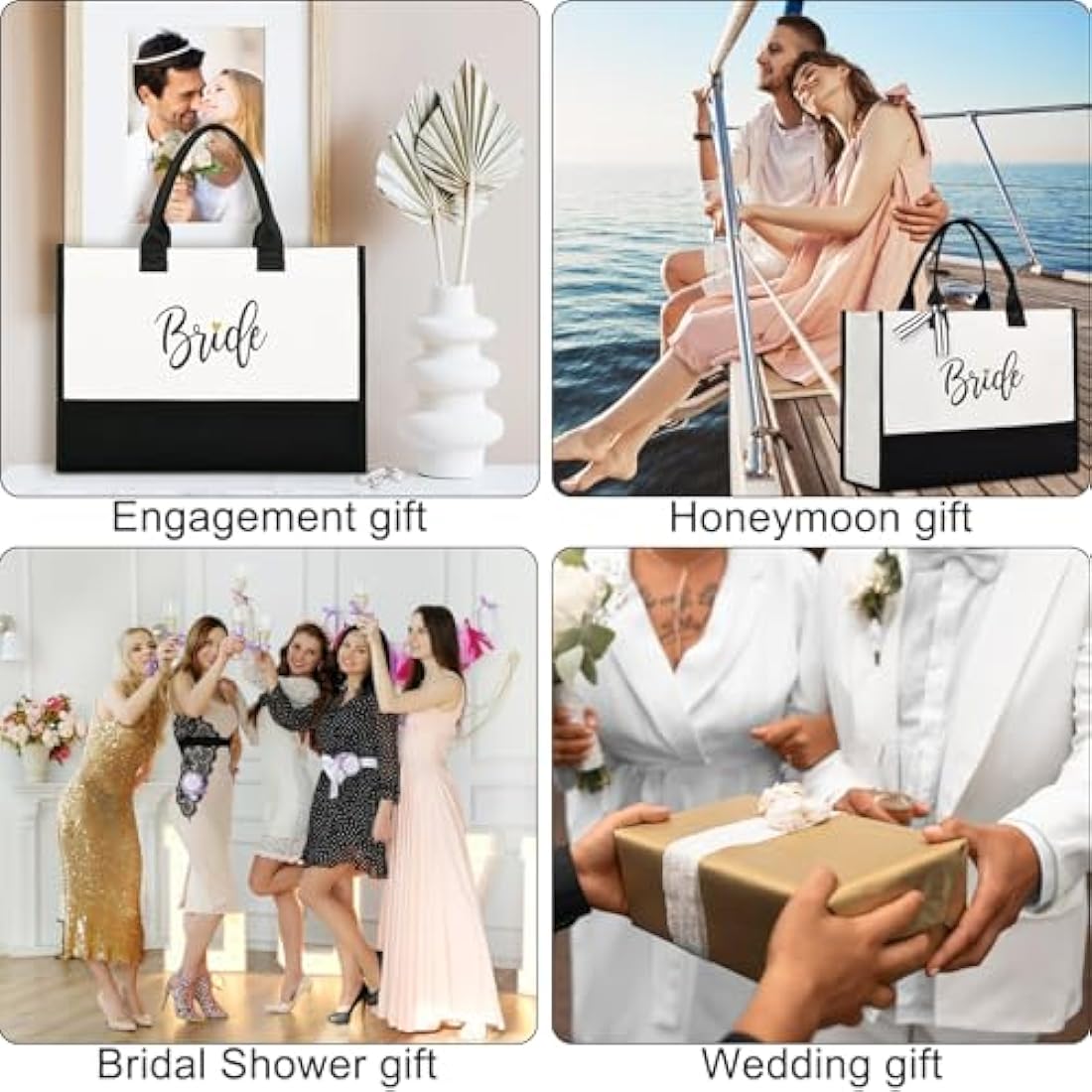 Lamyba Bride Bag with Makeup Bag and Reinforced Bottom, Bridal Shower Gifts - Black and White