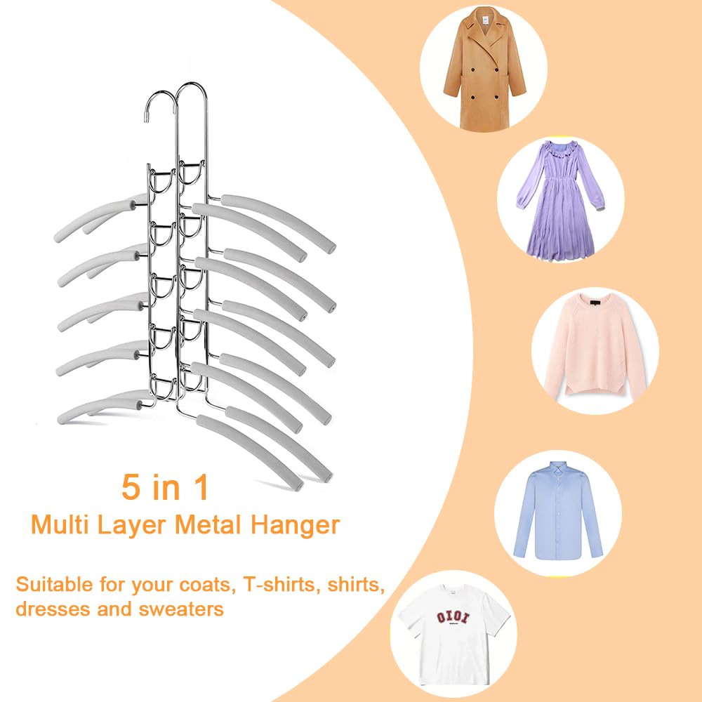 Amber Home 2pcs Multi Layer Metal Coat Hanger with Sponge (1 Fixed Hook)