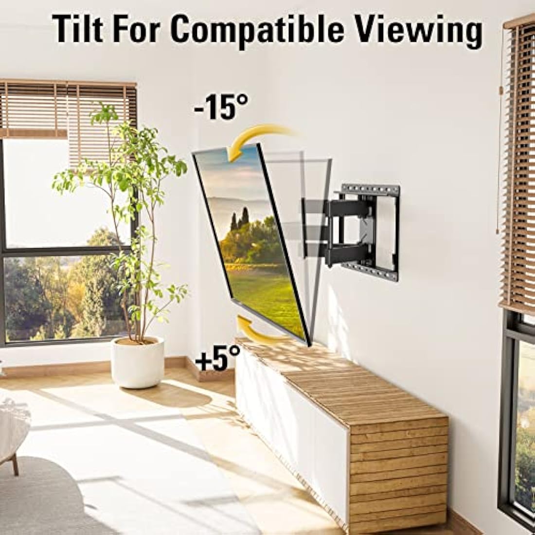 Mounting Dream TV Wall Bracket Mount for Most 26-65 Inch TVs, Max VESA 400x400mm, Tilt Swivel for TV Max 45kg, Full Motion Double Arms Fit OLED LCD LED Flat/Curved Screens, with Fischer Wall Plug