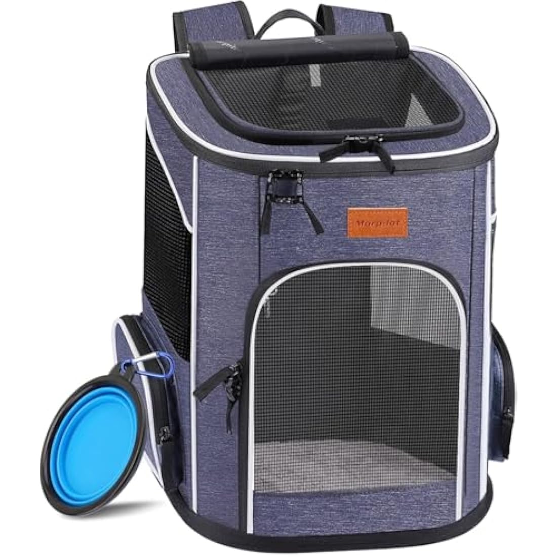 Morpilot® Cat Carrier Backpack, Foldable Pet Carrier Backpack for Cats and Small Dogs, Dog Backpack Carrier with Ventilated Design Inner Safety Strap, Puppy Carrier Bag for Travel Camping Hiking Blue