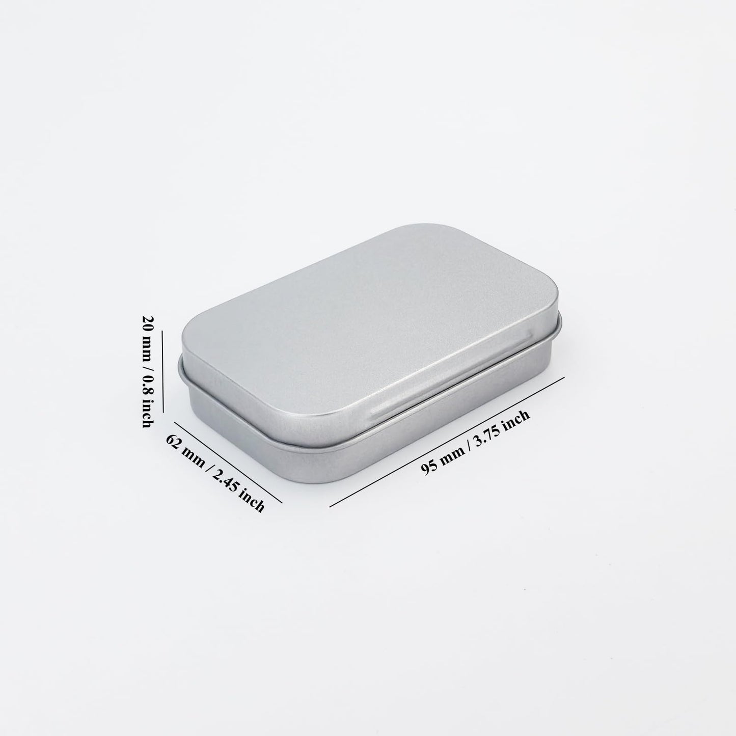Goodma Rectangular Metal Empty Hinged Tins, 20 Pieces, 95x62x20mm, Silver