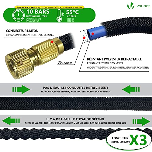 VOUNOT Flexible Garden Hose 30m, Expandable Water Hose Pipe with 8 Modes Water Spray Nozzles Soap Dispenser, Magic Water Pipe, Black