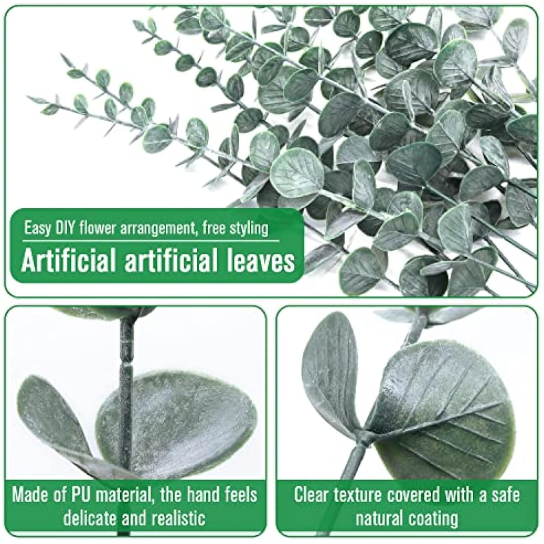 Yueshop 20PCS Eucalyptus Stems 38cm/15in Artificial Green with Hoarfrost Effect Vine Leaves Garland for Home, Wedding, Shop Decoration