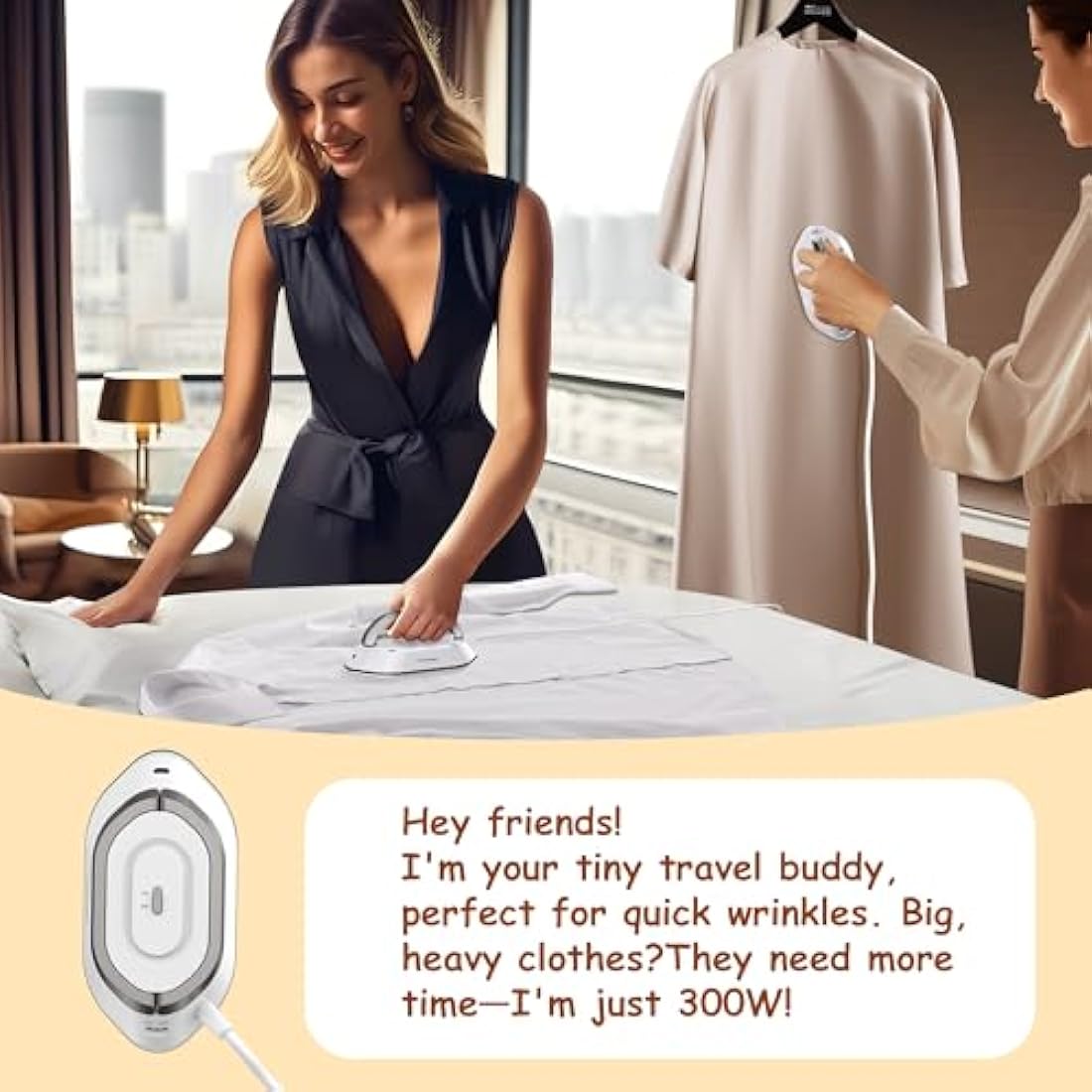 Newbealer Travel Iron - Mini Iron with Dual Voltage-220V/120V for Clothes, Compact Iron with Small Pouch for Global Travel, Quilting & Sewing, Silver