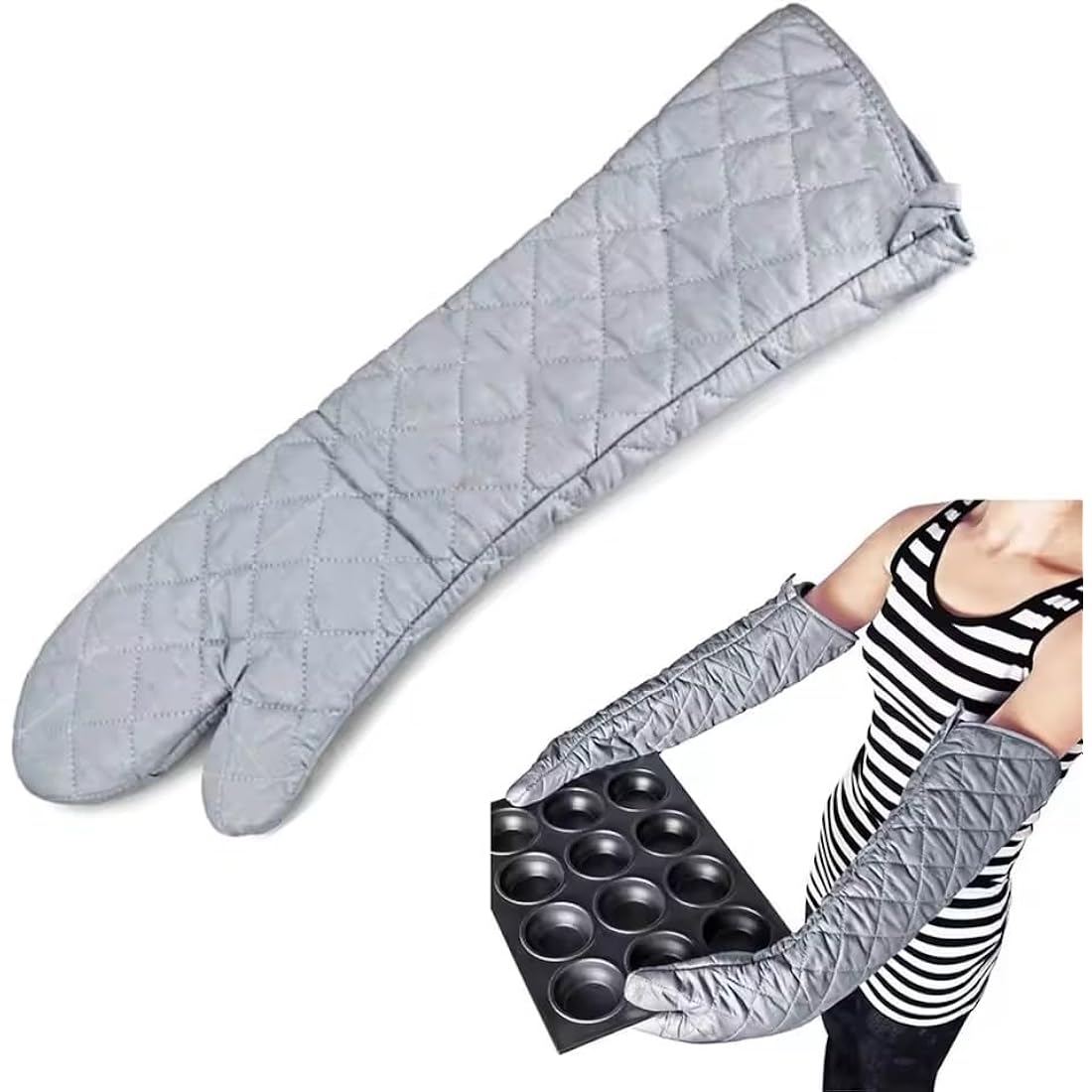 Linwnil New 1 Pair Heat Resistant Oven Gloves New Cotton Oven Mitts Kitchen Gloves High Temperature Cooking Tool BBQ Gloves (23Inch)