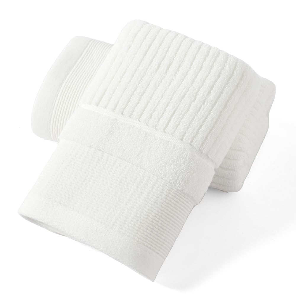 sense gnosis 100% Cotton White Hand Towel Set of 2 Thick Ribbed Striped Soft Quick Dry and Absorbent Bathroom Decorative Hand Towel 13 x 29 Inch