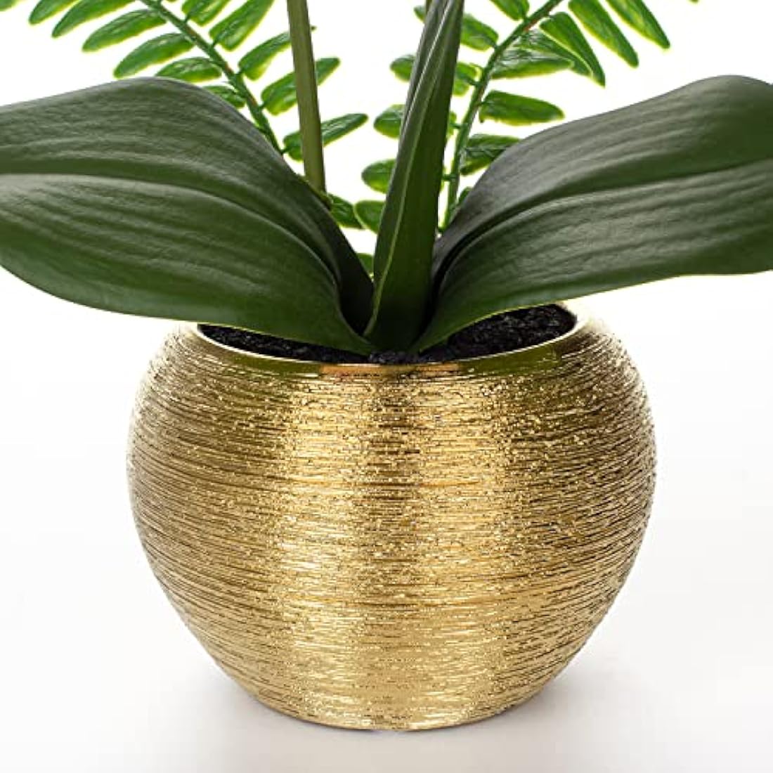 Briful Artificial Orchid Plants White Orchid Real Touch Flowers Artificial Phalaenopsis Flower Stems in Gold Ceramic Pot Fake Orchid Flowers for Home Decor Wedding Table Centerpiece