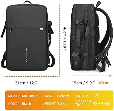 MARK RYDEN 17 inch Laptop Backpack for Men 30L-40L Expandable Cabin Size Carry on Travel Backpack with USB Charging Port - YKK Zip
