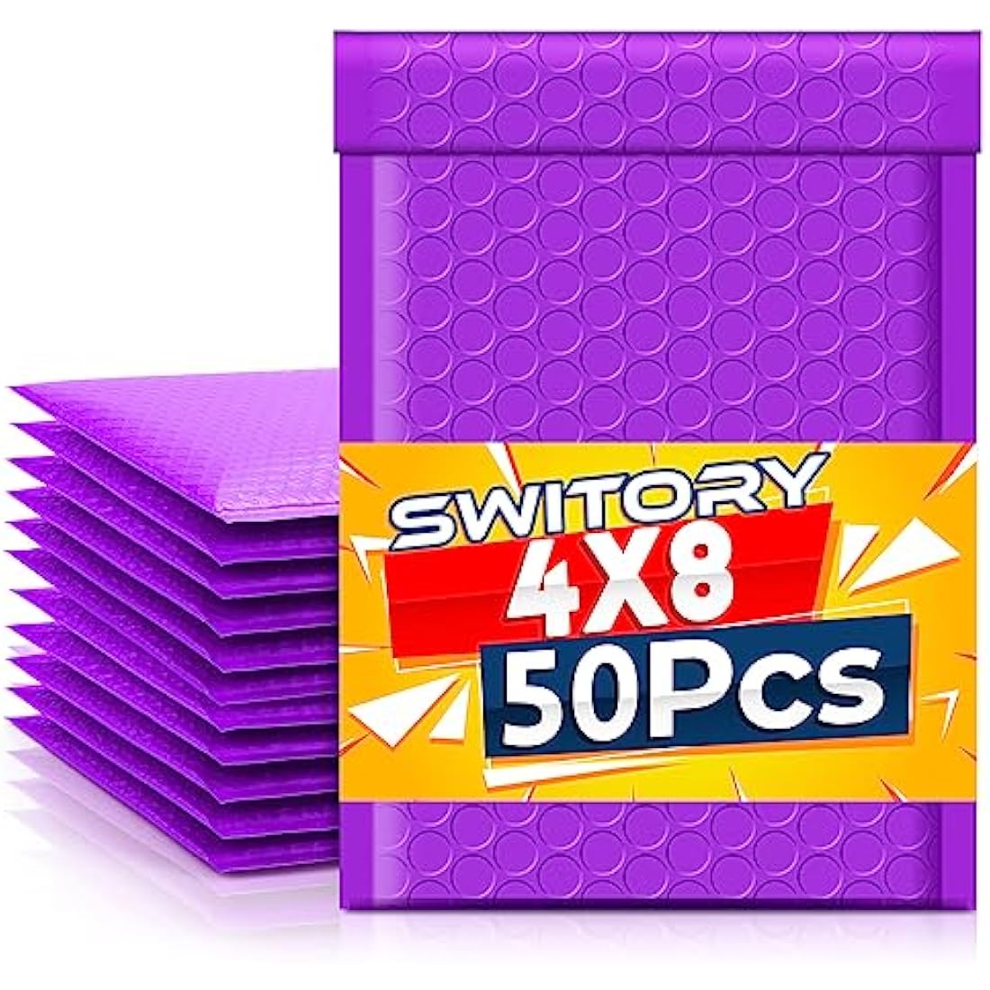 Switory 50pcs 10.2x17.7cm Poly Bubble Mailers 4x7 Inch Padded Envelopes #000 Bubble Lined Poly Mailer Self Seal Purple