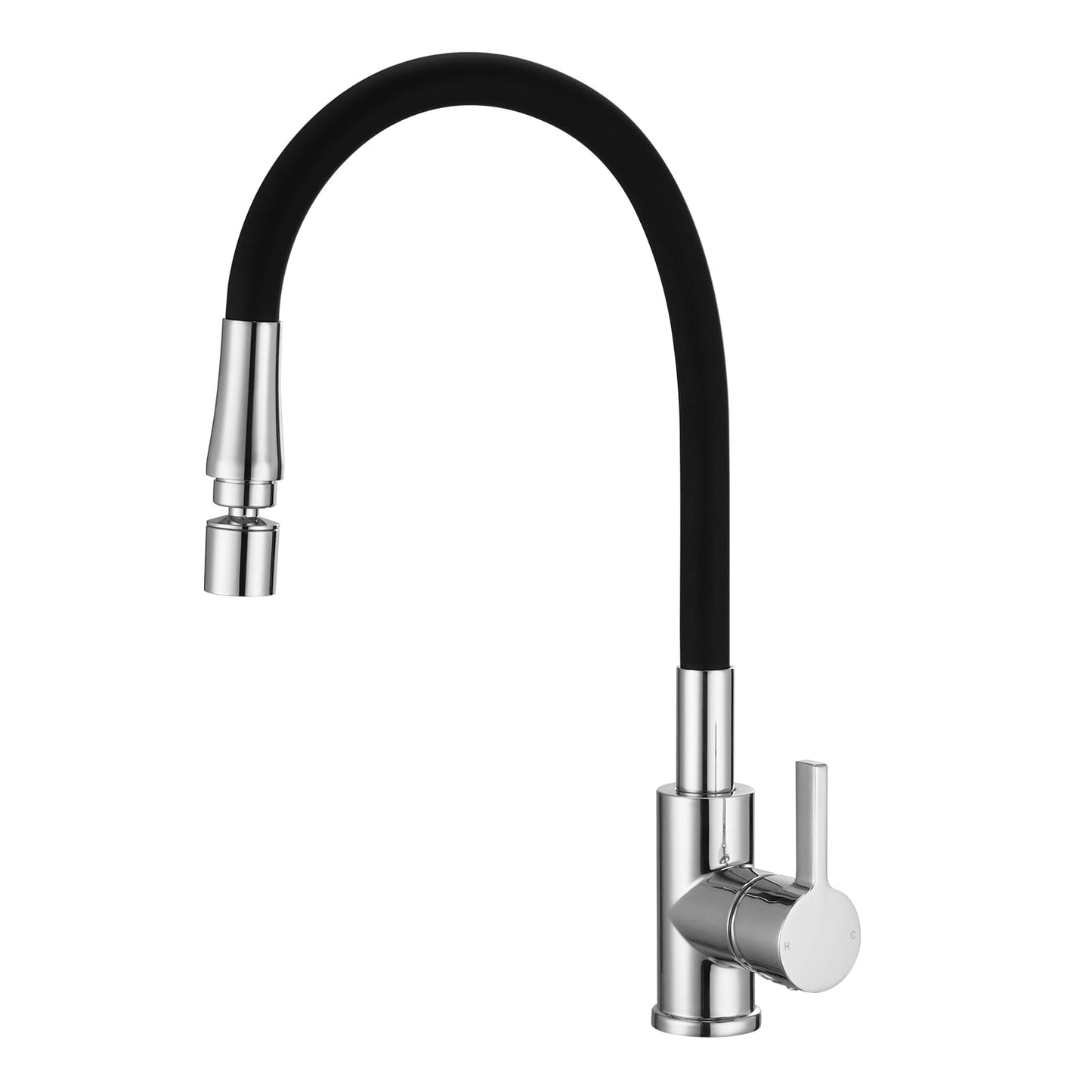 Peppermint Flexible Kitchen Sink Mixer Tap Single Lever Black and Chrome Kitchen Tap with Flexible Hose Bendable Sink Taps Flexi Silicone Hose with