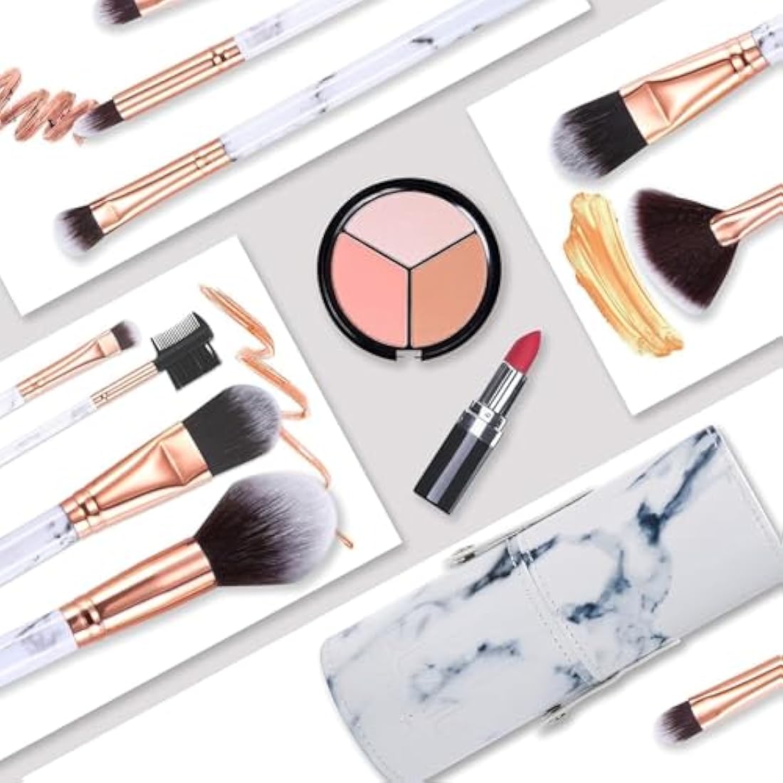 Makeup Brushes DUAIU Makeup Brush Set Professional 15-Piece Marble Make Up Brushes for Foundation Brush Powder Concealers and Eyeshadow Brush with Exquisite Marble Bucket Gift Box White