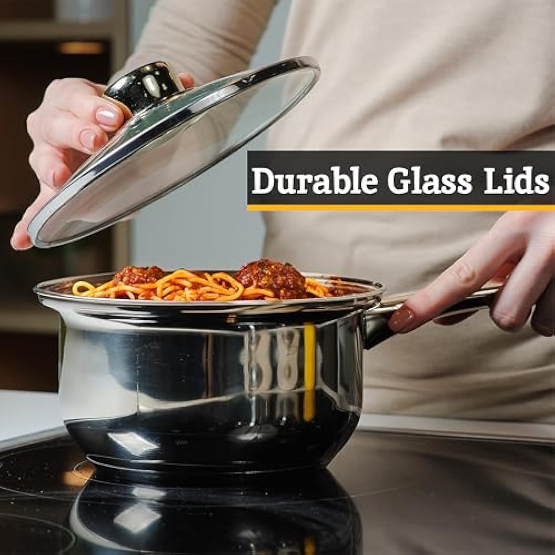 Premier Housewares Stainless Steel Saucepan Set, 3 Piece Set with Glass Lids,Silver,H14 x W40 x D26cm