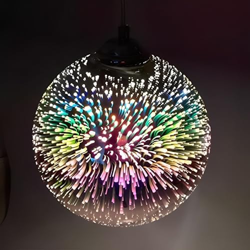 KRUIHAN 3D Firework Light Glass Pendant Light Shade Hanging Ceiling Lights E27 Base Coloured Chandelier for Bedroom,Living Room,Kitchen,25CM(Silver)