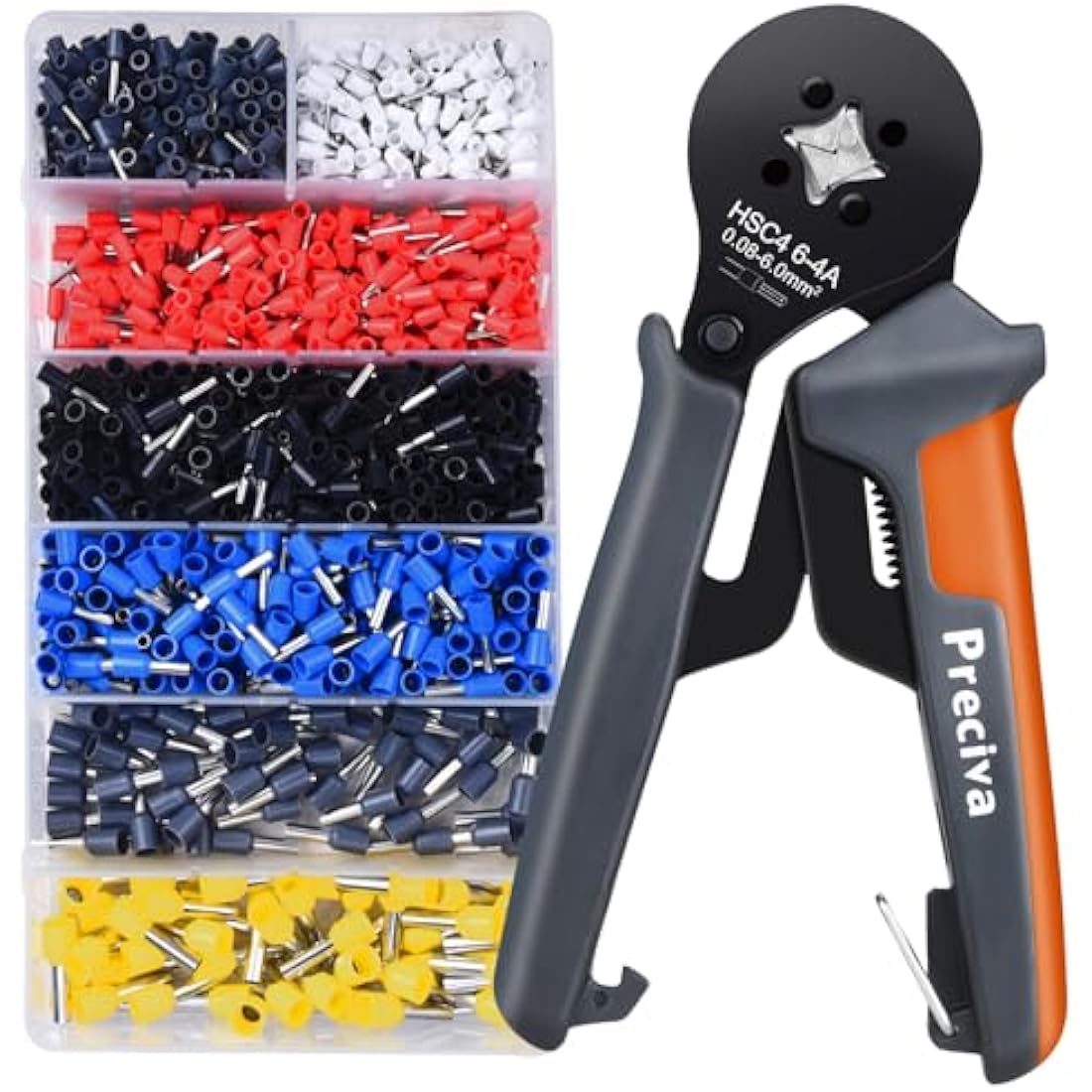 Preciva Ferrule Crimper Plier Kit, AWG28-10/0.08-6mm² Ferrule Crimping Toolkit, Wire Crimp Tool with 1200 Terminal Connectors and End Ferrules(1200Pcs)