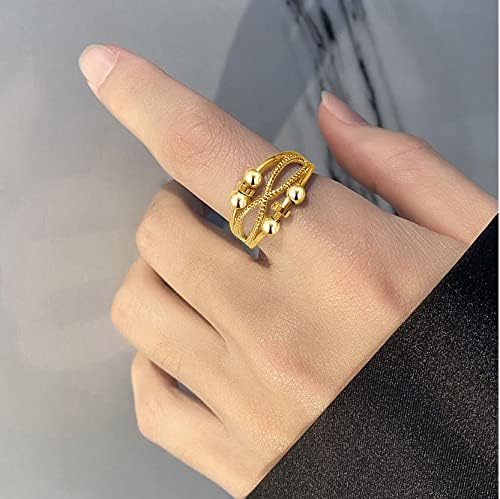 Cangall 925 Sterling Silver Anxiety Ring - Adjustable Open Fidget Ring With Beads Spinner for Stress and Depression Relief - Unisex Anti-Anxiety Ring