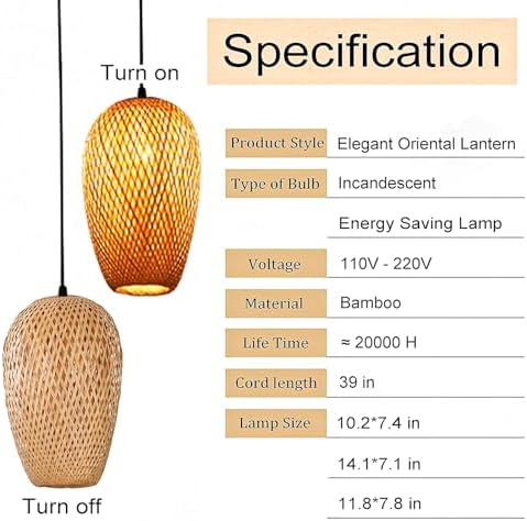GCQ Bamboo Lantern Pendant Lamp, Retro Japanese Style E27 Chandelier Hanging Light Ceiling Lighting Fixture for Living Room Bedroom Restaurant Cafe Teahouse Bar Dining Room Club (Bamboo Lantern)