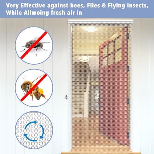 VerRich Silver Chain Curtain Door Fly Screens 70 x 200cm Aluminium Insect Screen for doorways