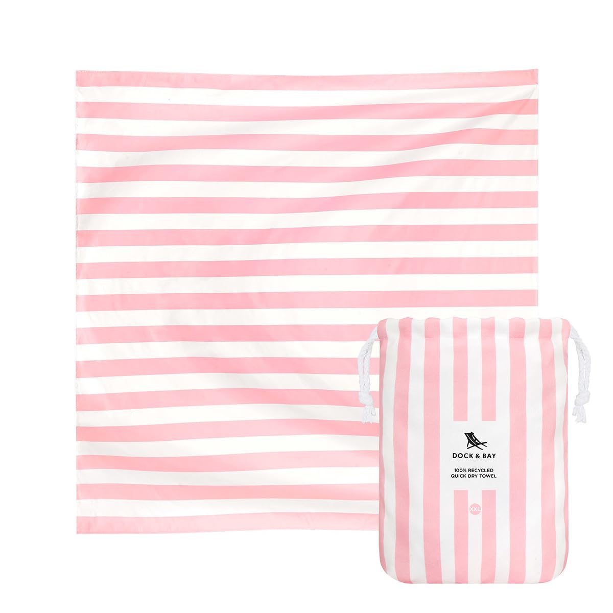 Dock & Bay Quick Drying Towel - for Sports & Gym - Compact, Lightweight - 100% Recycled - Includes Bag - Cabana Light - Malibu Pink, Double Extra