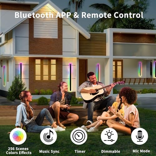 Zihoi Outdoor RGB Wall Lights, 60CM 2 Pack RGB/Warm/White Dimmable Modern Led Wall Lighting, Long Wall Sconce with Remote and APP Control for Outdoor/Indoor Party Gathering