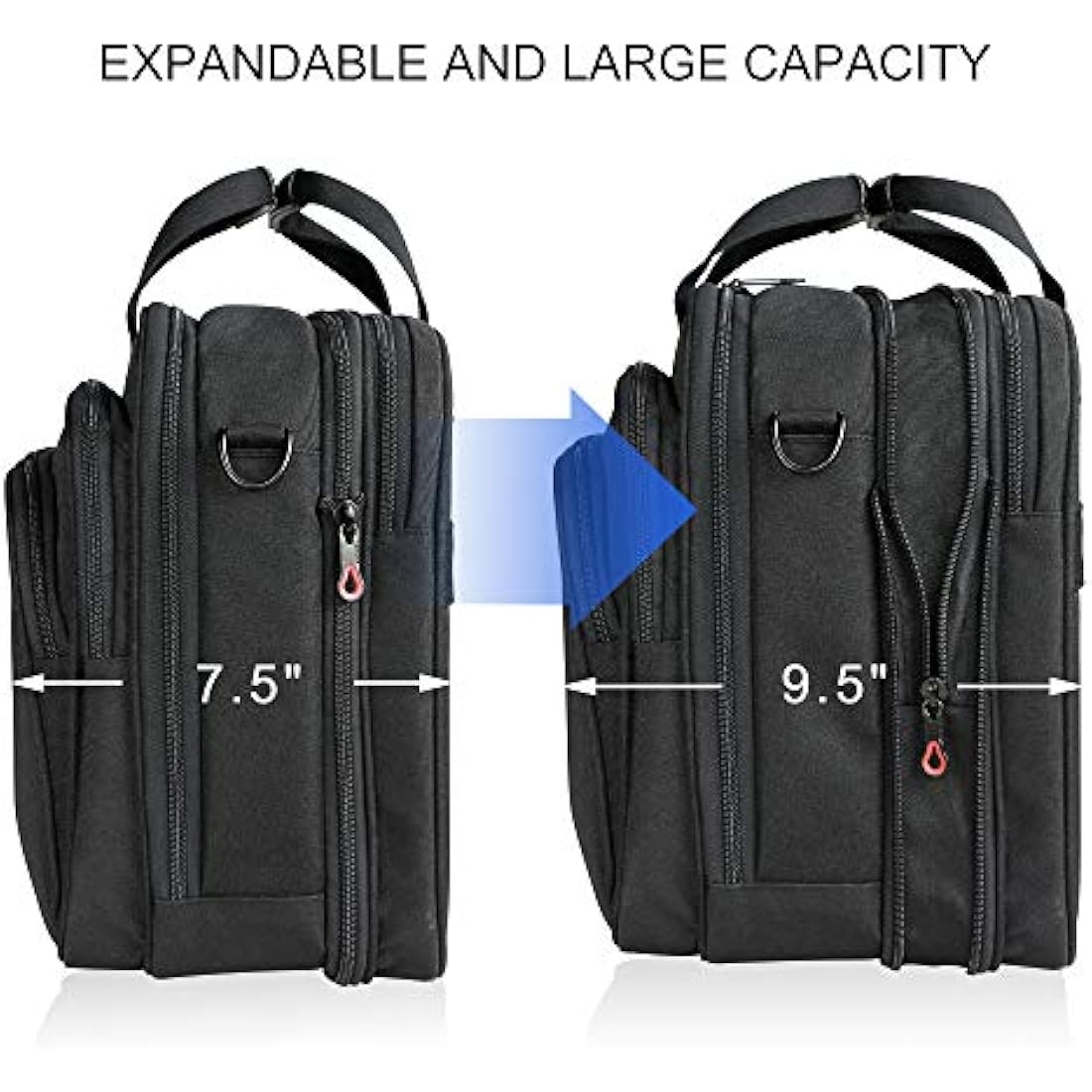 KROSER Laptop Bag Expandable Lightweight Briefcase for 17.3" Laptop Premium Business Work Bag Water-Repellent Messenger Bag with RFID Pockets for School/Travel/Women/Men-Black