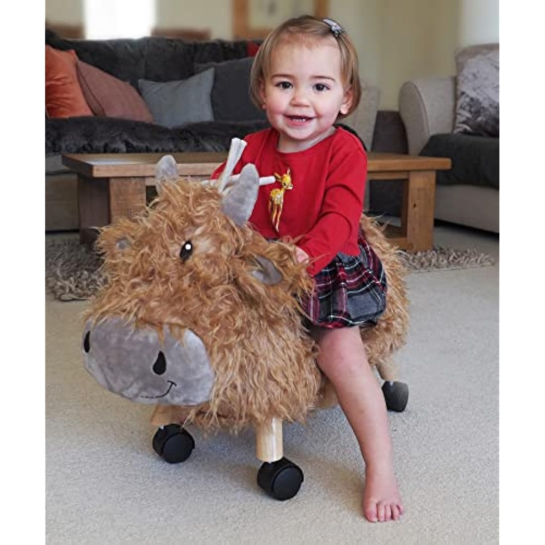 Little Bird Told Me - Hubert Highland Cow Award Winning Ride On Toy for Toddler 12+ Months Unisex - Soft Animal Toy on Wheels, Sturdy Wooden Frame, Wipe Clean Supportive Seat, British Brand Since 2007