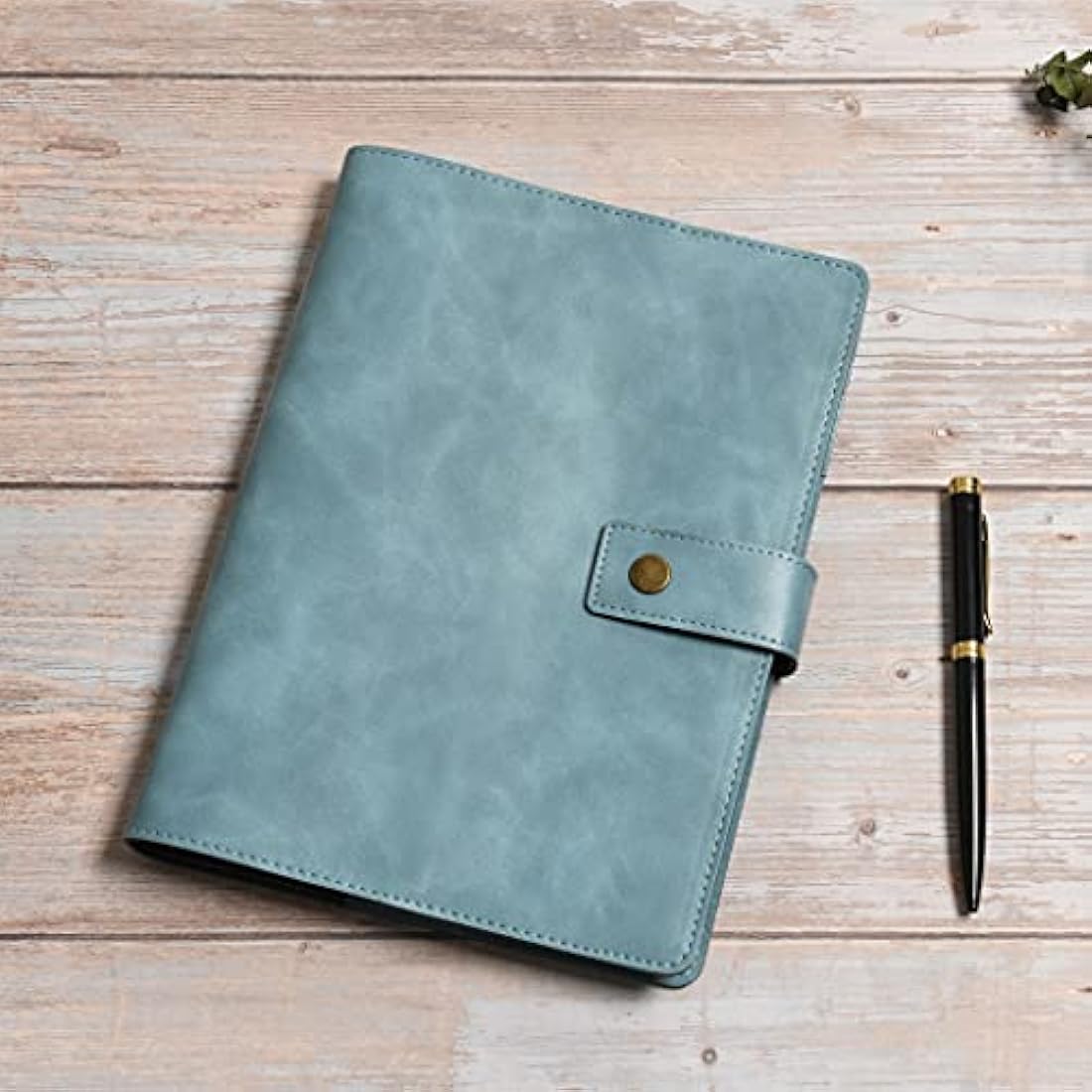 WONDERPOOL Leather Diary Refillable Notebook Spiral Journal Binder Portfolio - A5 Dot Grid Paper & Inner Pockets for Travel Work and Personal Organizer (Lake Blue, A5)