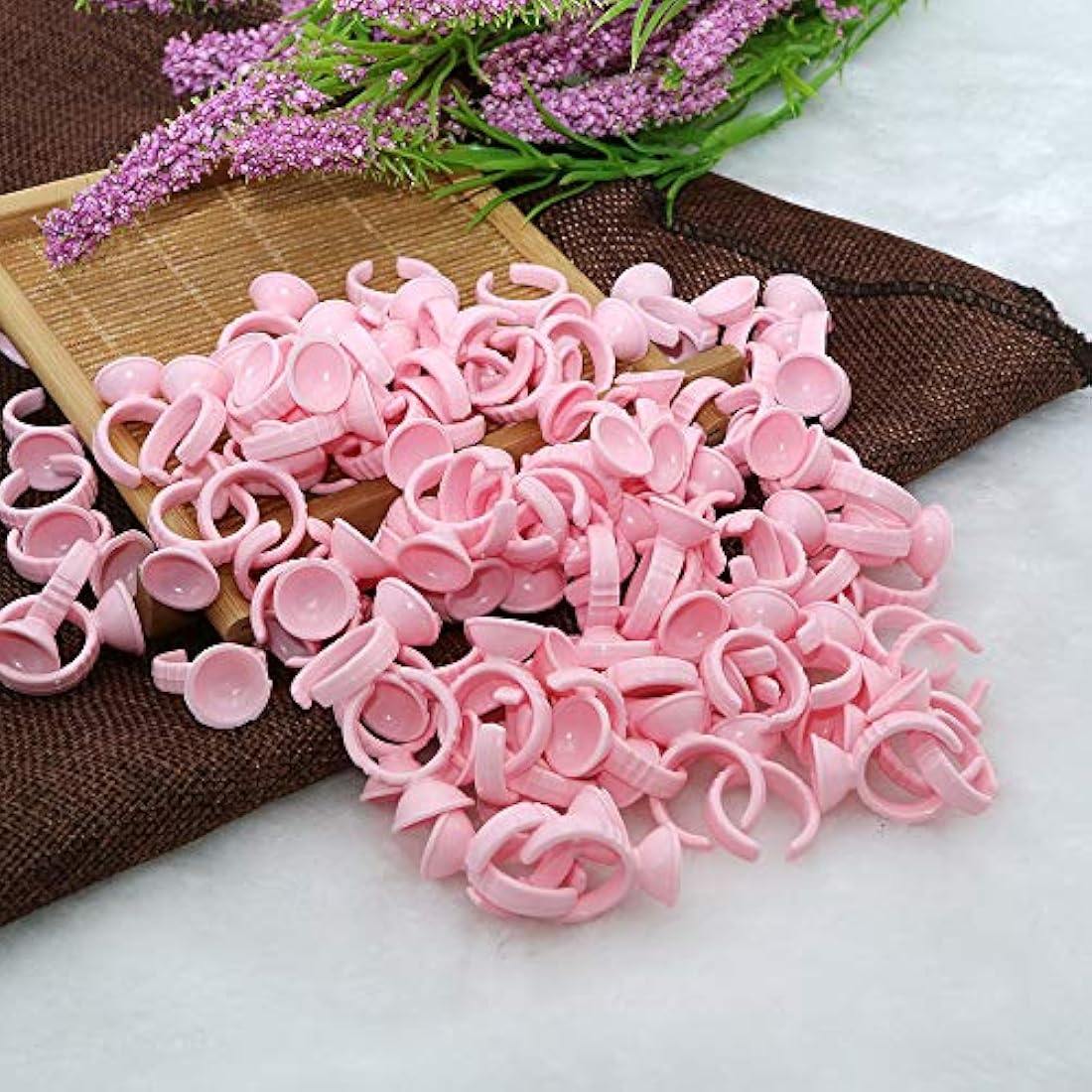 G2PLUS Pink Eyelash Glue Holder Ring - 100PCS Lash Extension Glue Rings - Small Disposable Plastic Glue Cups Rings for Eyelash Extension, Tattoo Application, Nails Extension