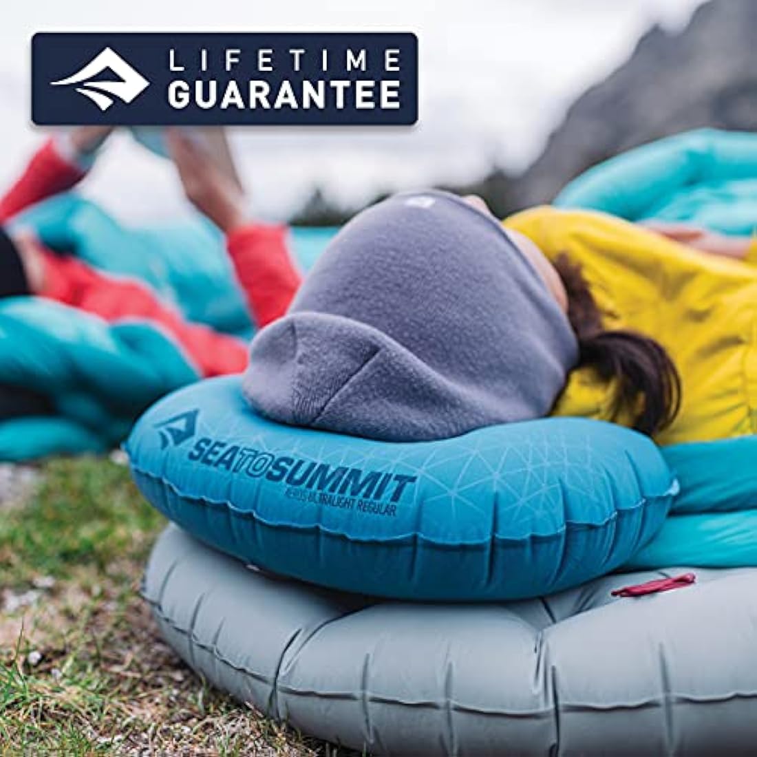 Sea to Summit - Aeros Ultralight Deluxe Pillow XL - Lightweight Inflatable Travel Pillow - Lock System - Ultra-Sil Zippered Pouch - For Camping & Bikepacking - 56 x 36 x 14cm - Aqua Blue - 130g