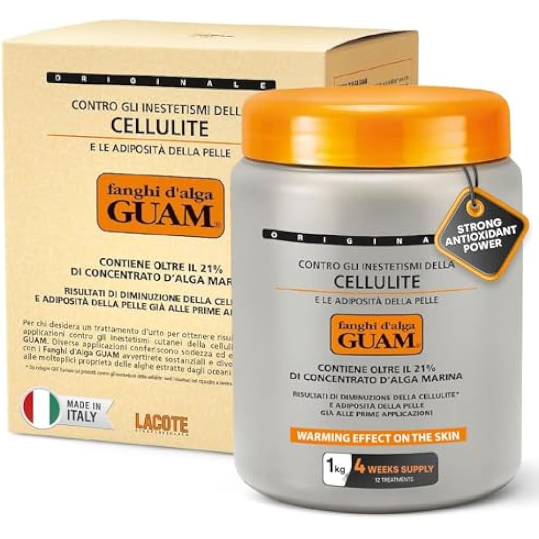 GUAM Seaweed Mud Anti Cellulite Treatment for Legs & Thighs - 1kg Natural Tightening Hot Body Mask - Skin Firming Antioxidant Cellulite Remover to Reduce Imperfections, Improves Tone & Elasticity