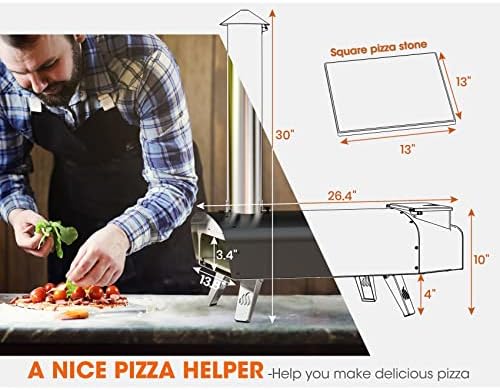Mimiuo Outdoor Wood & Pellet Fired Pizza Oven for Garden, Black Coated Classic W-Oven Series with Pizza Stone & Foldable Pizza Peel