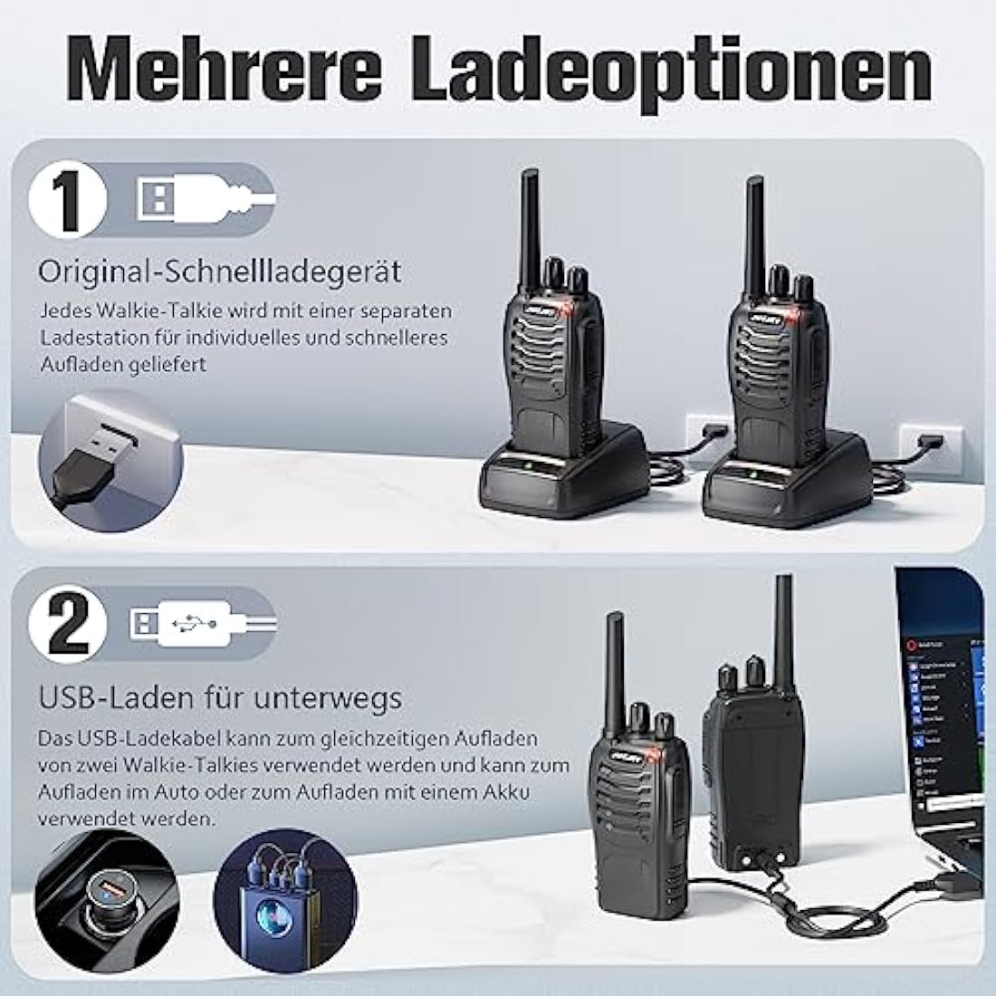 JUCJET Walkie Talkies 2023 Upgraded 88E Walkie Talkie Long Range for Adults with Earpieces, 16 Channel Handheld 2 Way Radio Rechargeable with Flashlight Li-ion Battery and Charger(4 Pack)