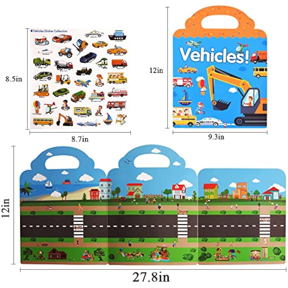Surcotto Sticker Books for Children, Reusable Sticker Book for 2 3 4 Year Old Kids Boys Girls Toddlers, 3 Sets Reusable Stickers, Car Animal Dinosaur Stickers, Educational Learning Toy Travel Toys