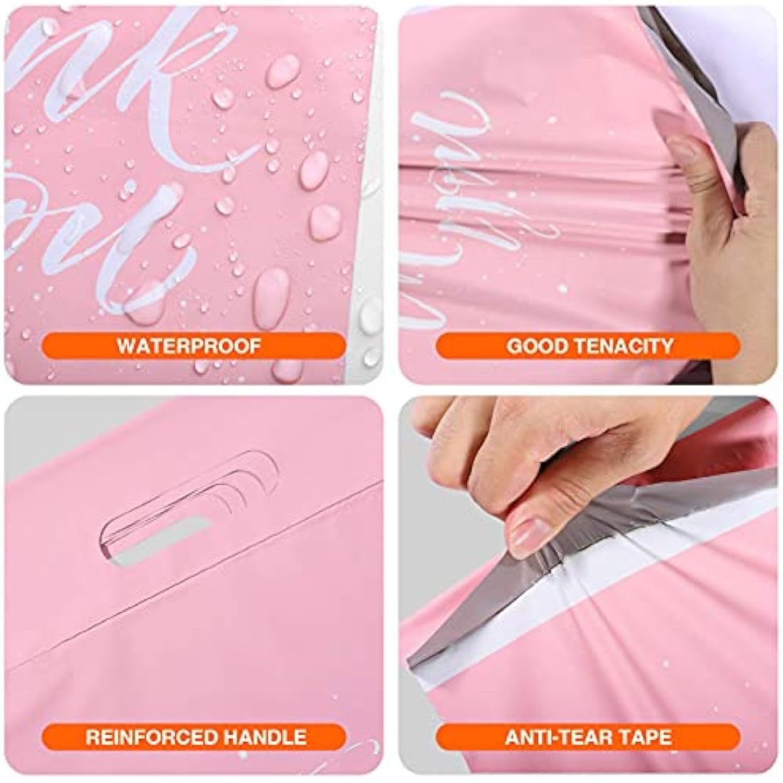 Switory 100Pcs Parcel Bags for Posting Clothes 305x394mm Postal Bags Shipping Bags with Handle Mailing Bags for Clothing Posting Bags with Self Adhesive 12X15.5 Package Bags Pink - Thank You Design