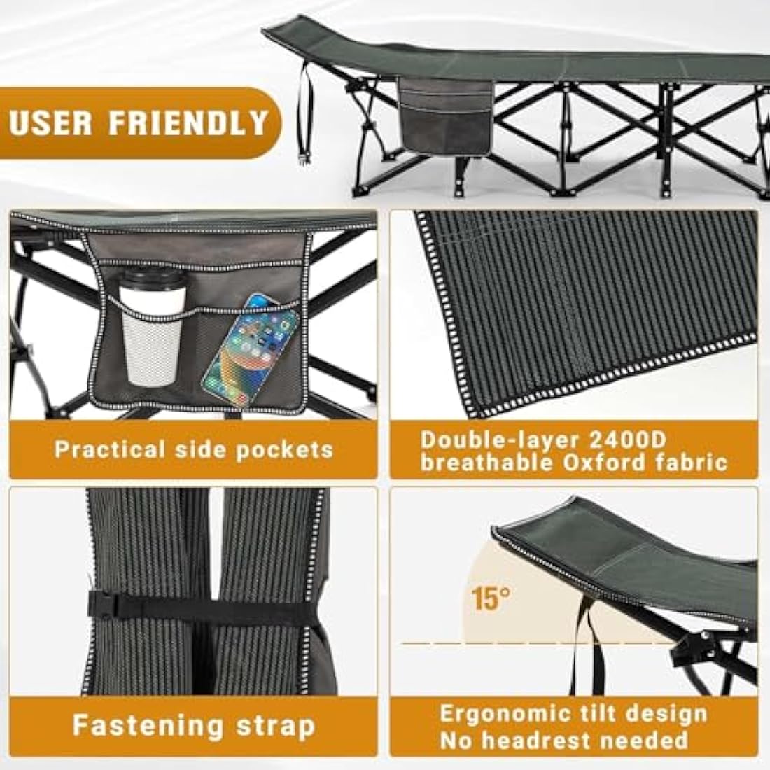 OVERMONT Oversized Folding Camping Beds with Cushion - Extra Wide Portable Folding Cot for Adults with Carry Bag for Outdoor Travel Home Office Nap, Supports 550 lbs
