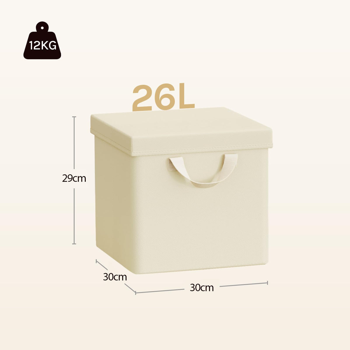 WOLTU Fabric Storage Boxes Set of 5, Folding Baskets with Lids, Handles, Metal Frame, Wardrobe Toy Organisers for Living Room, Bedroom, Office, Cream