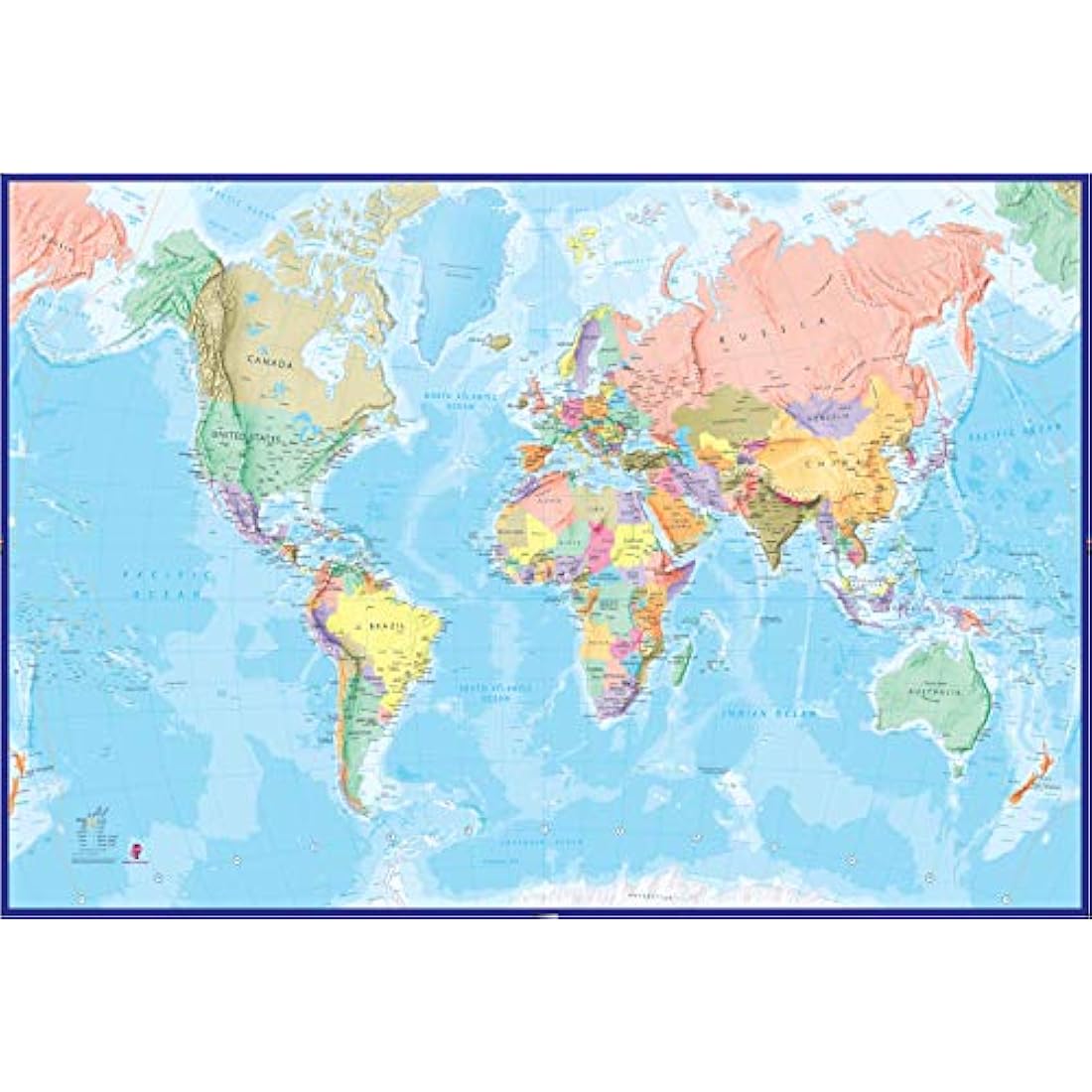Maps International - Giant World Map Mural - Mega-Map Of The World - 232 x 158 - Blue Ocean