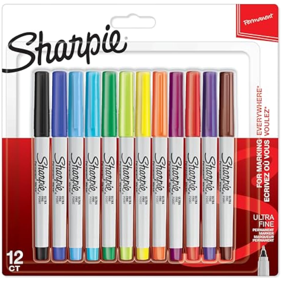 Sharpie Permanent Markers | Ultra Fine Point for Precise Marks | Assorted Colours | 12 Marker Pens