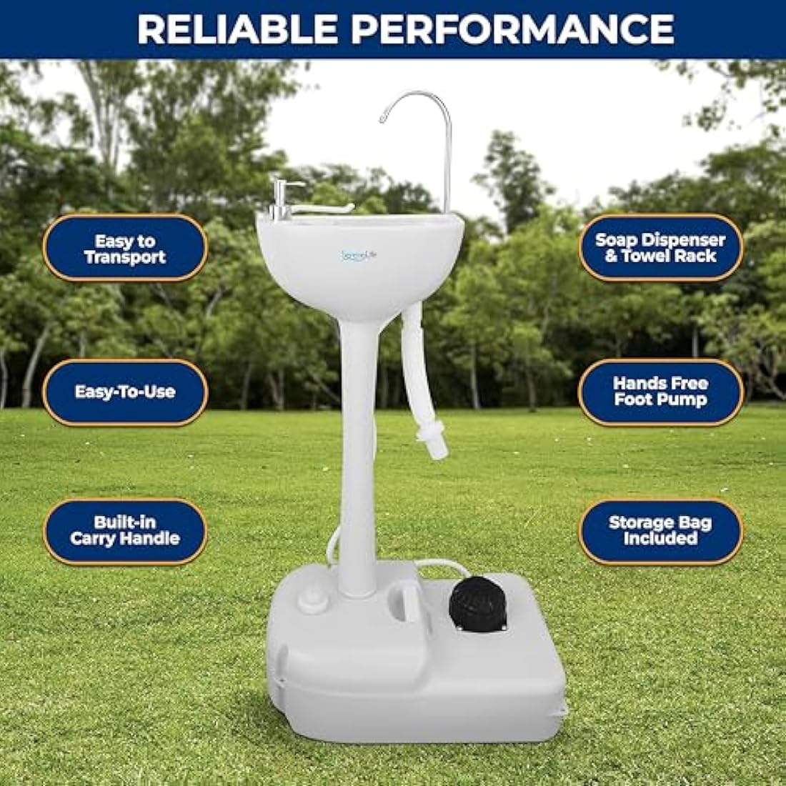 SereneLife Portable Sink, Camping- 19L Water Capacity –Outdoor, Portable Hand Wash Station, Towel Holder & Soap Dispenser, For Outdoor Events, Gatherings, Worksite, & Camping