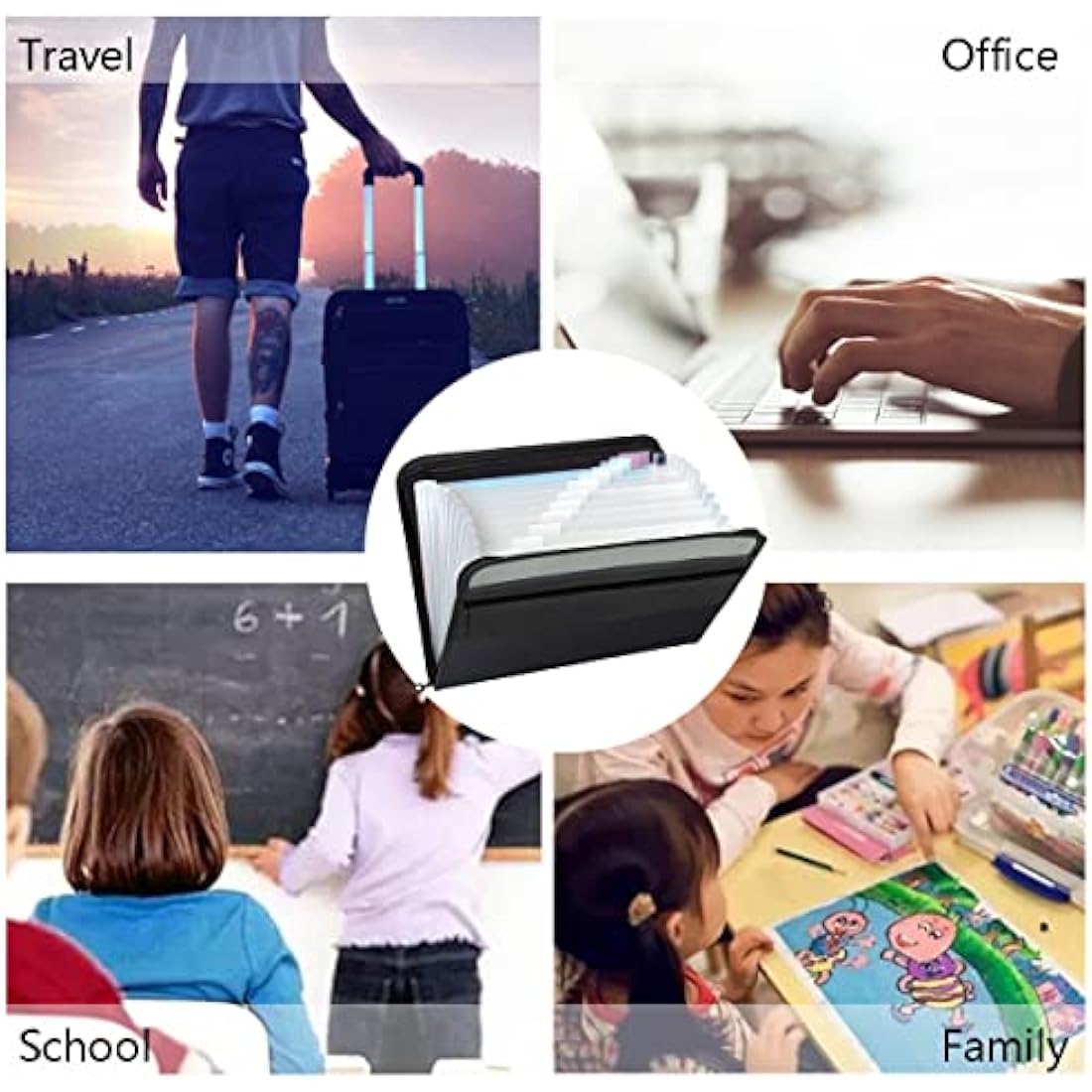 TRANBO 13 Pockets Expanding File Folder with Zipper Closure, A4 Plastic Document Wallet Organizer with Handy Front Pocket for Personal Office Stationary Storage