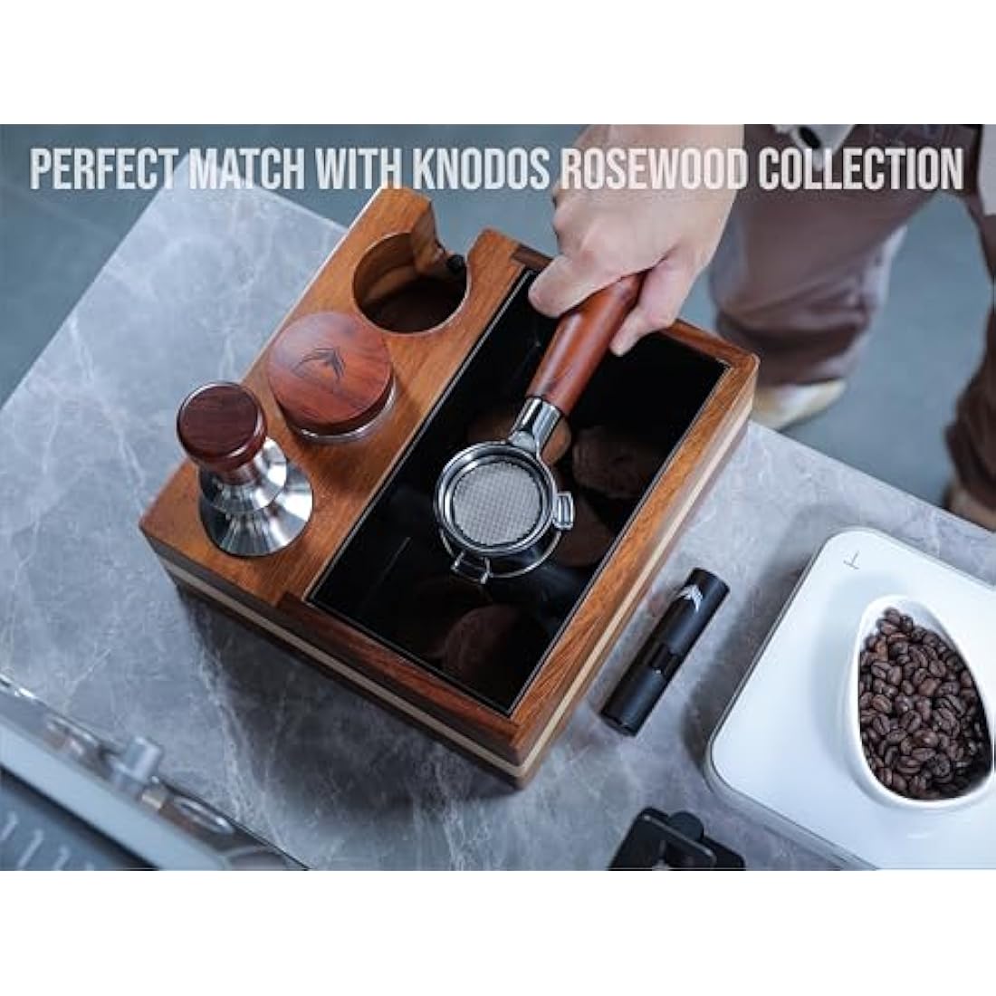 KNODOS 54mm Bottomless Portafilter Premium Rosewood Handle & Naked 18-21 Gram Filter Basket, Compatible with Sage Breville Barista Express, Pro, Touch, Bambino, Infuser, Duo Temp Pro