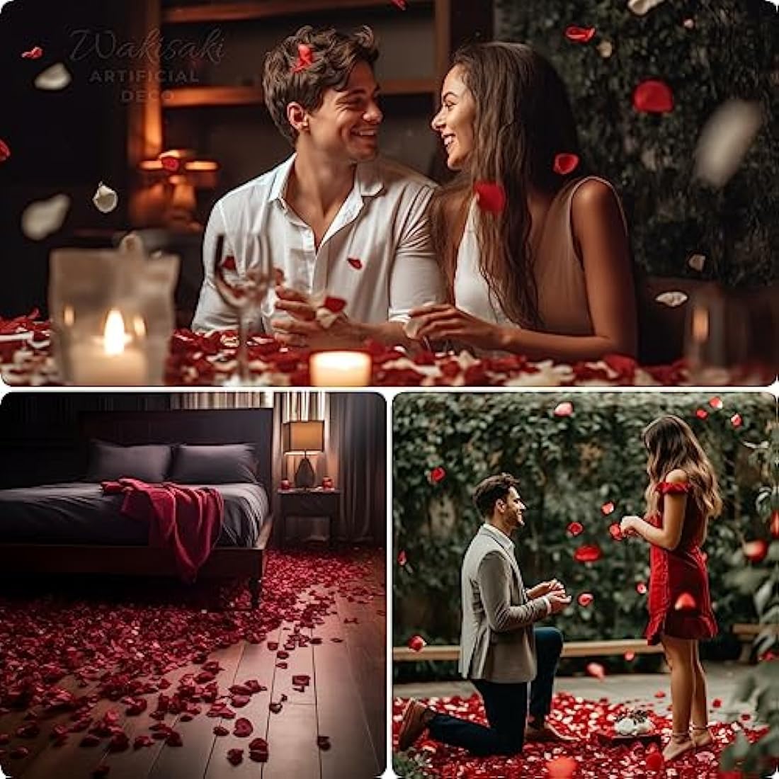 WAKISAKI (Deodorized, Separated and Ready-to-use) Artificial Fake Rose Petals for Romantic Night, Wedding, Proposal, Event, Party, Decoration, in Bulk (1000 CT, Dark Red)
