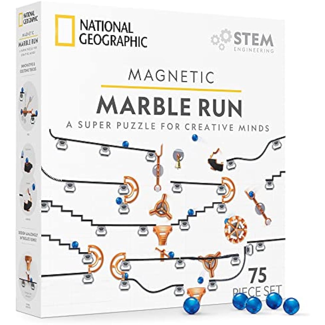 NATIONAL GEOGRAPHIC Magnetic Marble Run - 75-Piece STEM Building Set for Kids & Adults with Magnetic Track & Trick Pieces & Marbles for Building A Marble Maze, STEM Project (Amazon Exclusive)