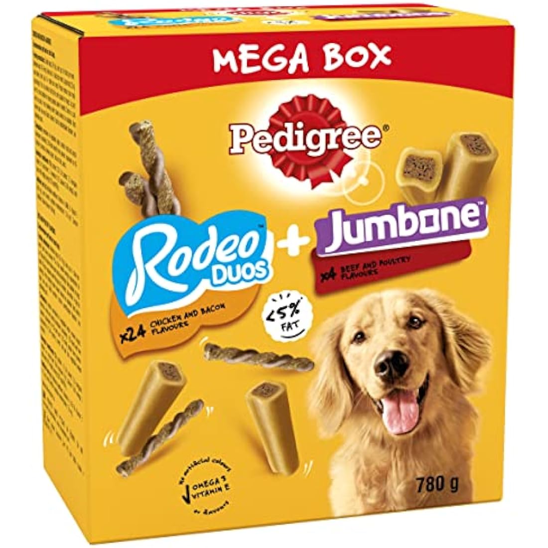 Pedigree Rodeo Duos & Jumbone Medium Dog Treats in Mega Box - Multi Mix, 780g Chews (Pack of 1)