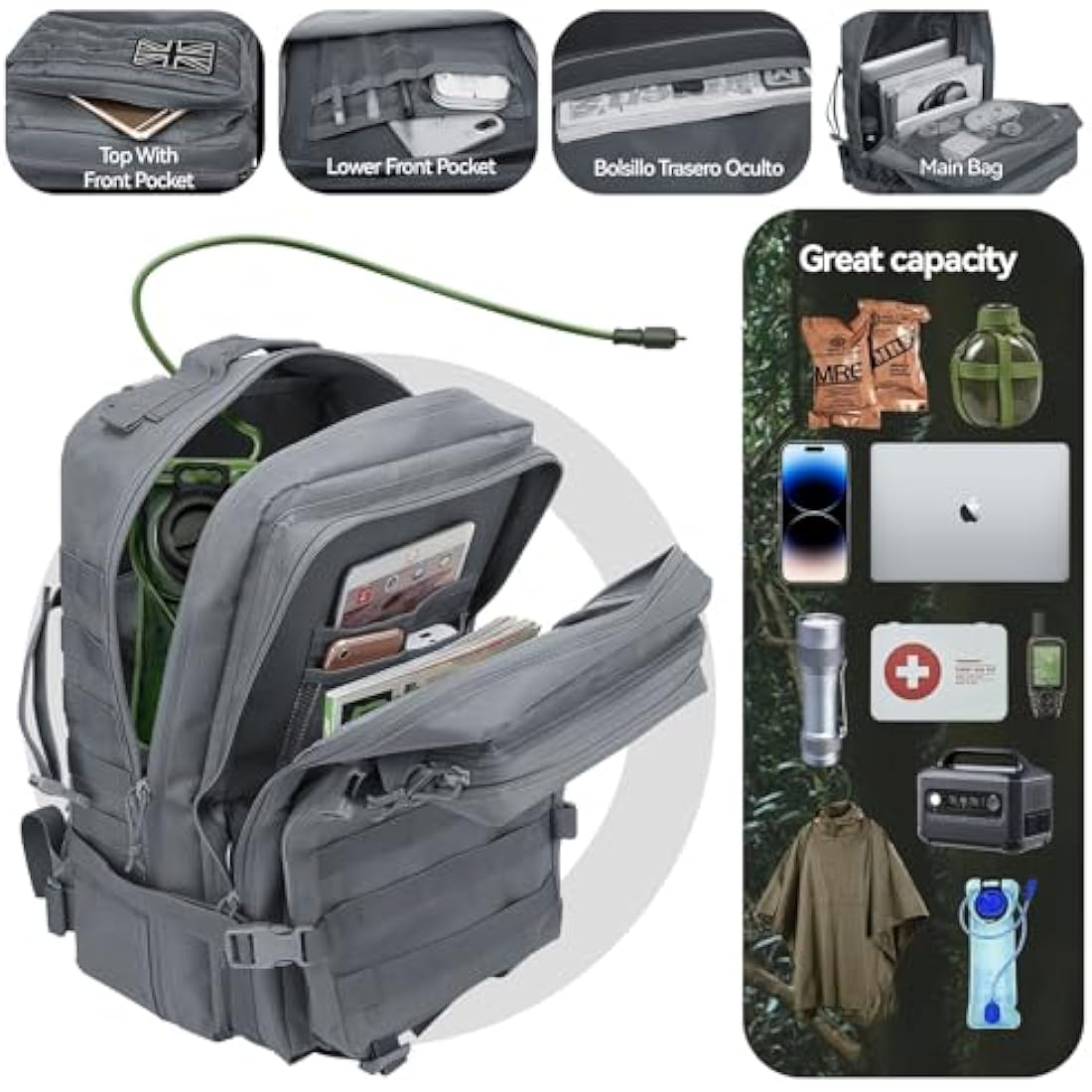 Delgeo 45L Military Tactical Backpacks Molle Army Assault Pack 3 Day Bug Out Bag Hiking Treeking Camouflage Hunting Rucksack