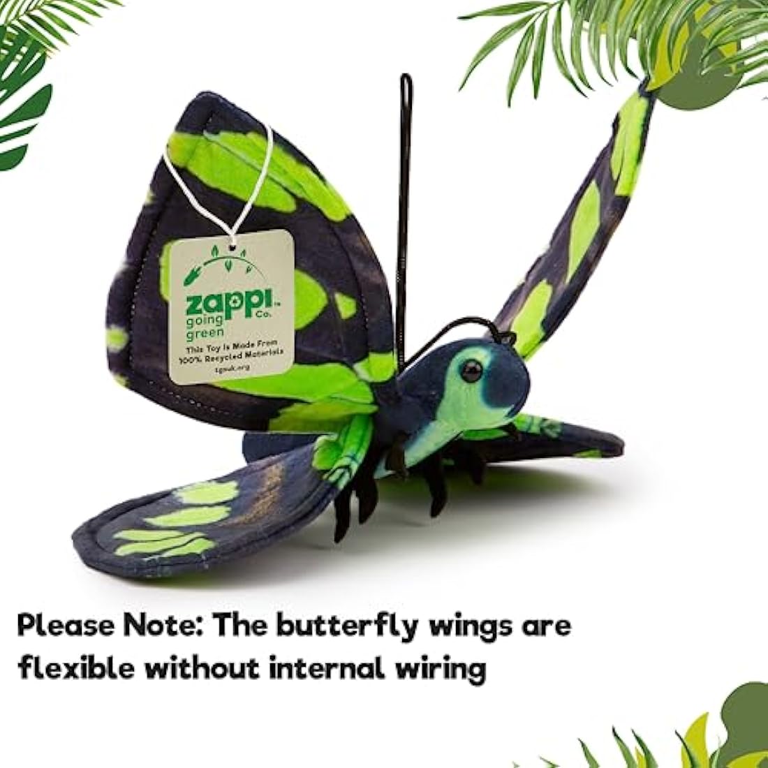 Zappi Co 100% Recycled Plush Malachite Butterfly Toy (28.5cm Width) Stuffed Soft Cuddly Eco Friendly animals Collection For New Born Child First kid