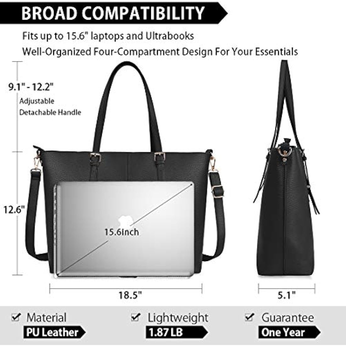 NUBILY Women Handbag Laptop Tote Bag 15.6 Inch Large Leather Shoulder Bag Designer Lightweight Computer Tote Bag Lady Stylish Handbags for Work Business School College Travel