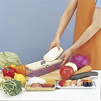 Benriner 3695 BN-3 Japanese Handheld Mandolin Slicer with Three Interchangeable Stainless-Steel Blades-Ivory, Vegetable Fruit Cutter Peeler, Stainless